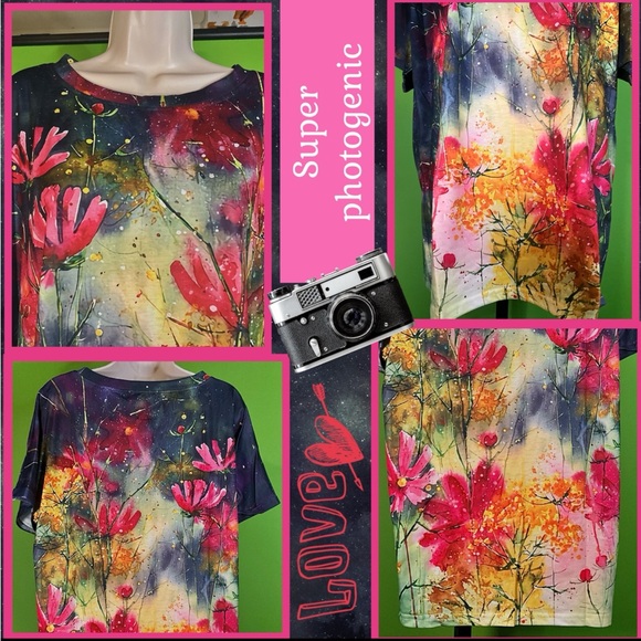 NWT 2X CAMISA GALAXY BLUE PAINT-SPLATTER & FLORAL PRINT BEAUTIFUL & UNIQUE TOP - Picture 9 of 13